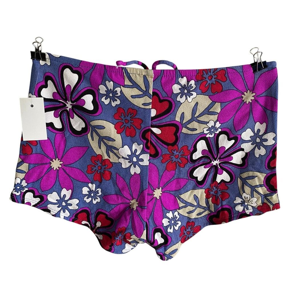Jantzen Electric Beach Swim Shorts Womens Medium Blue Floral Tropical Drawstring